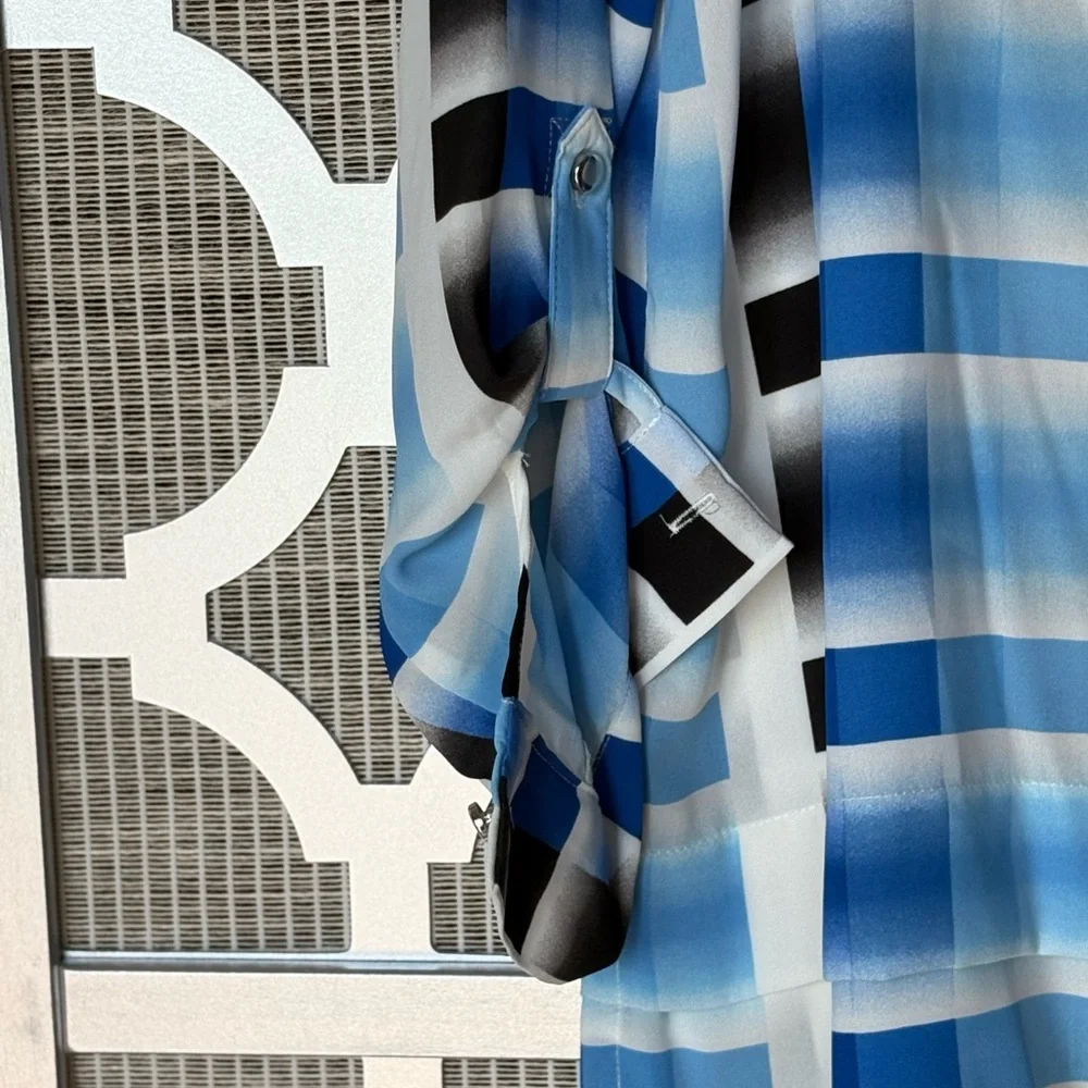 Rafaella Blue and White 3/4 Sleeve Tunic with Mandarin Collar - Picture 2 of 8